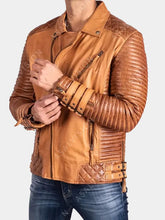 Adrian Quilted Tan Biker Leather Jacket