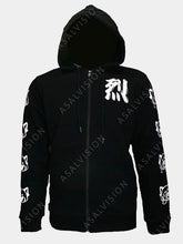 Aggretsuko Sleeve Faces Zipper Style Black Hoodie