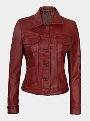 Bold & Stylish Women's Red Leather Trucker Jacket