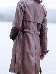 Brown Leather Trench Coat For Women's
