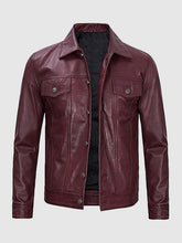 Burgundy Trucker Leather Jacket For Men