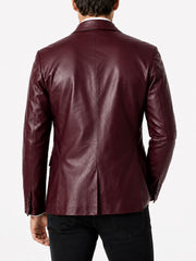 Aldric Shawl Collar Burgundy Leather Blazer
