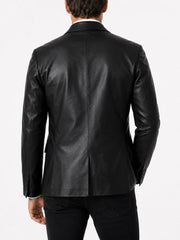Aldric Shawl Collar Black Leather Blazer