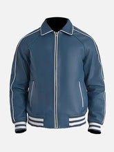Blaxton Blue Bomber Leather Jacket