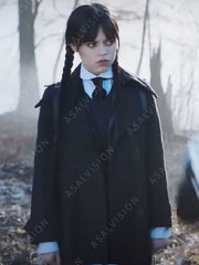 Addams Wednesday Black Trench Coat