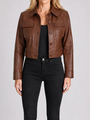 Cassidy Brown Cropped Leather Jacket