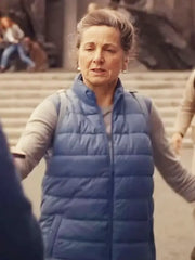 A Real Pain 2024 Liza Sadovy Blue Puffer Vest