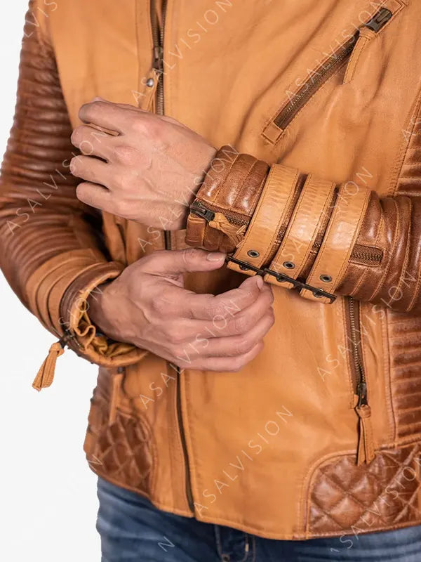 Adrian Quilted Tan Biker Leather Jacket