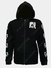 Aggretsuko Sleeve Faces Zipper Style Black Hoodie