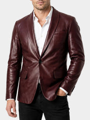 Aldric Shawl Collar Burgundy Leather Blazer