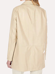 3/4 Length Beige Leather Jacket For Women
