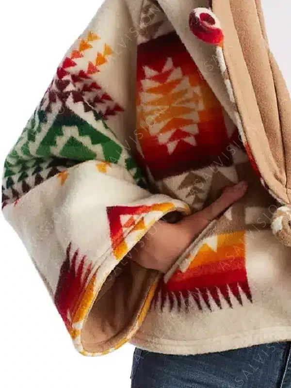 Beth Dutton Aztec Poncho Style Printed Wool Coat