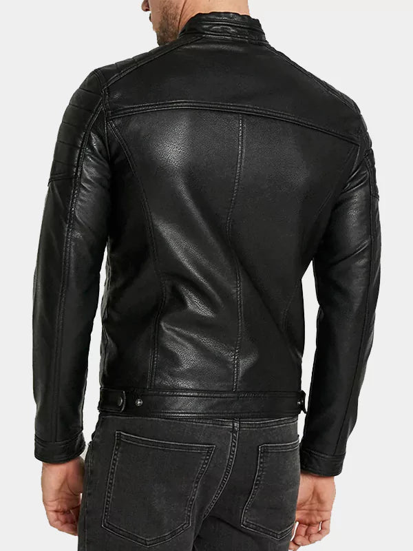 Black Cafe Racer Real Leather Jacket For Men