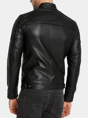 Black Cafe Racer Real Leather Jacket For Men