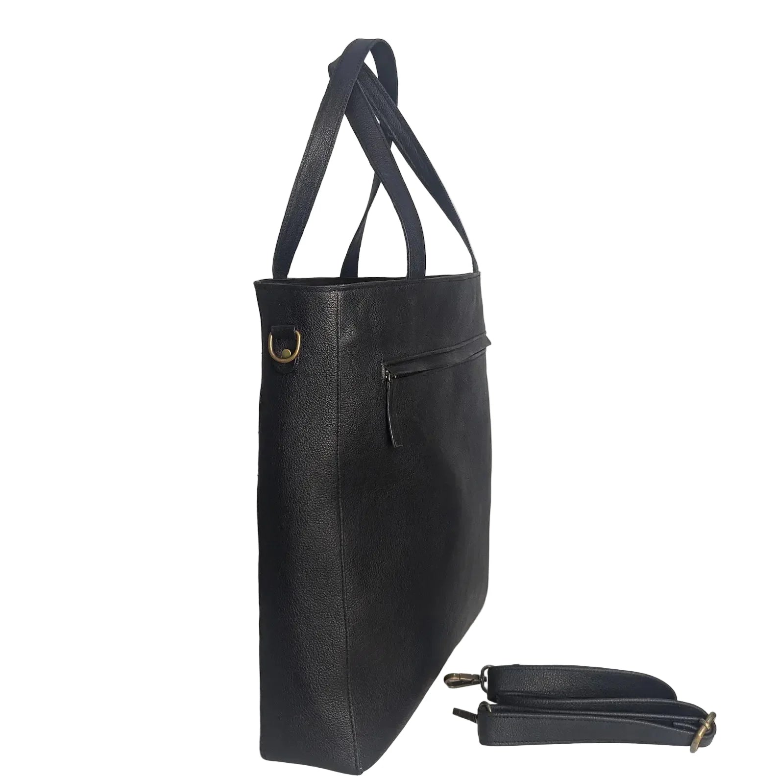 Averon Black Leather Tote Bag