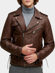 Bravik Brown Genuine Leather Biker Jacket