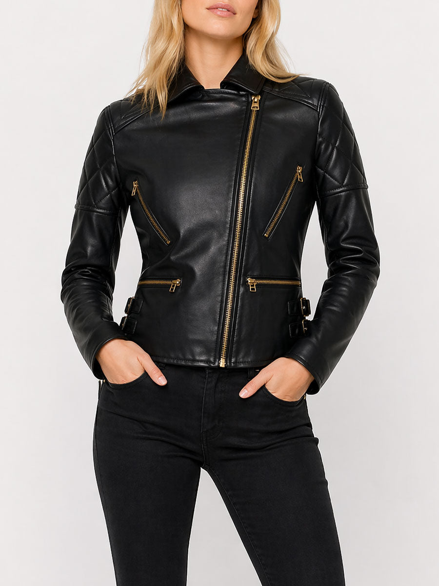 Brielle Black Biker Jacket