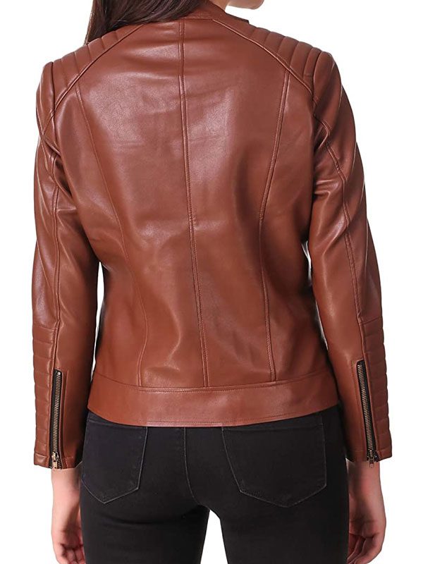 Brown Motorcycle Leather Jacket For Women's