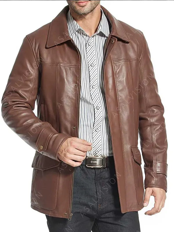Brown Fashion Leather Coat