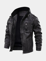 Cafe Racer Men's Distressed Black Stand Up Collar Leather Jacket