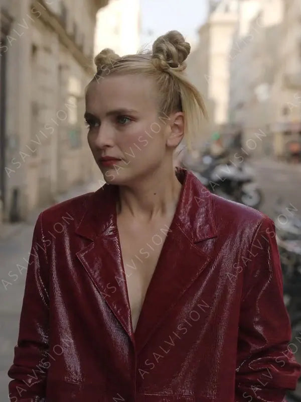 Camille Emily In Paris Season 3 Maroon Leather Blazer