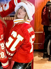 Brittany Mahomes Kristin Juszczyk Red Puffer Jacket