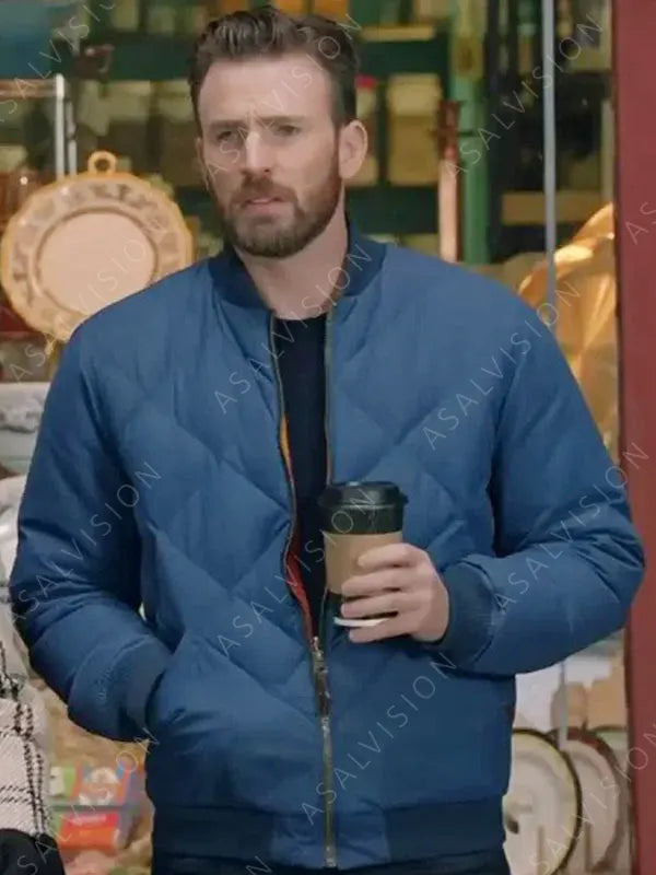 Chris Evans Super Bowl Bomber Quilted Jacket
