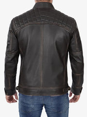 Atlas Quilted Shoulders Dark Brown Mens Biker Leather Jacket