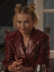 Camille Emily In Paris Season 3 Maroon Leather Blazer