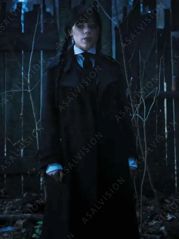 Addams Wednesday Black Trench Coat