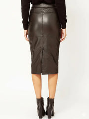 Black Real Leather Midi Skirt