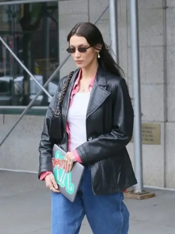 Bella Hadid Meeting In NYC 2022 Leather Jacket