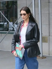 Bella Hadid Meeting In NYC 2022 Leather Jacket