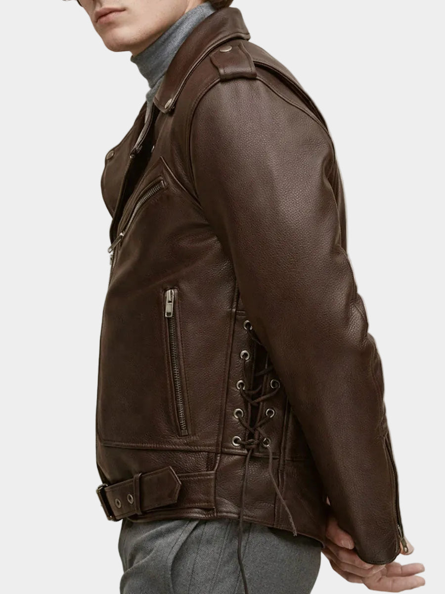 Bravik Brown Genuine Leather Biker Jacket