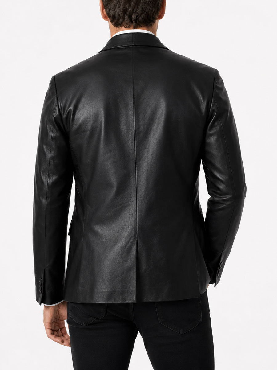 Aldric Shawl Collar Black Leather Blazer