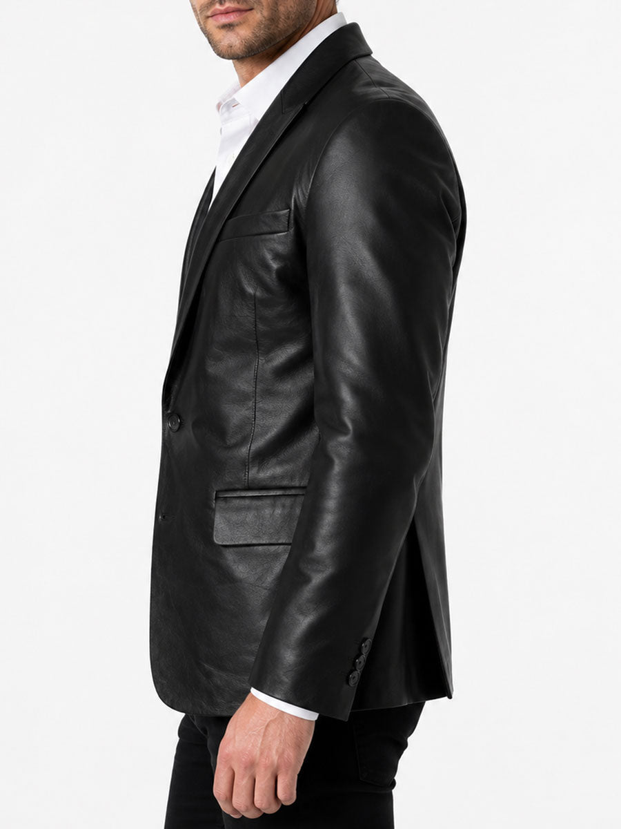 Aldric Shawl Collar Black Leather Blazer