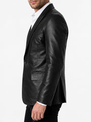 Aldric Shawl Collar Black Leather Blazer