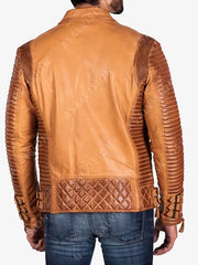 Adrian Quilted Tan Biker Leather Jacket