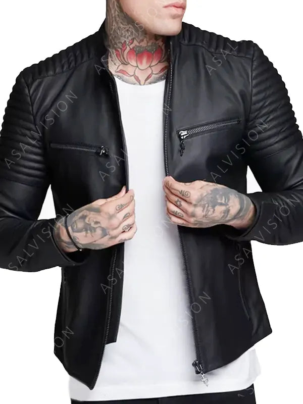 Aiden Black Fashion Leather Biker Jacket For Mens