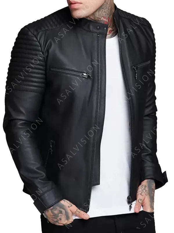 Aiden Black Fashion Leather Biker Jacket For Mens