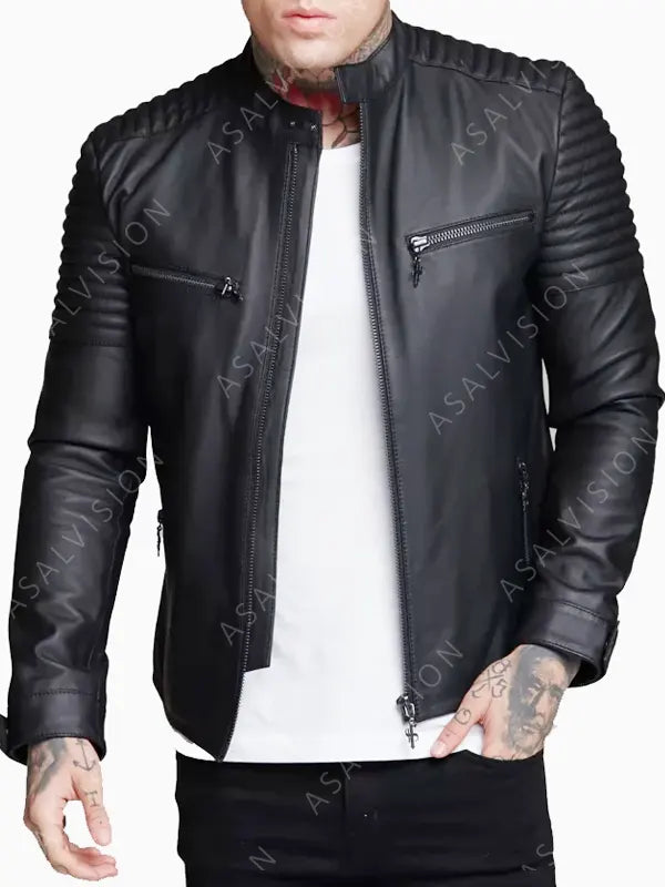 Aiden Black Fashion Leather Biker Jacket For Mens