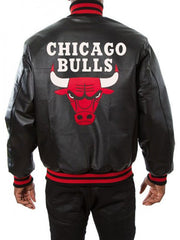 Black Chicago Bulls Bomber Leather Jacket