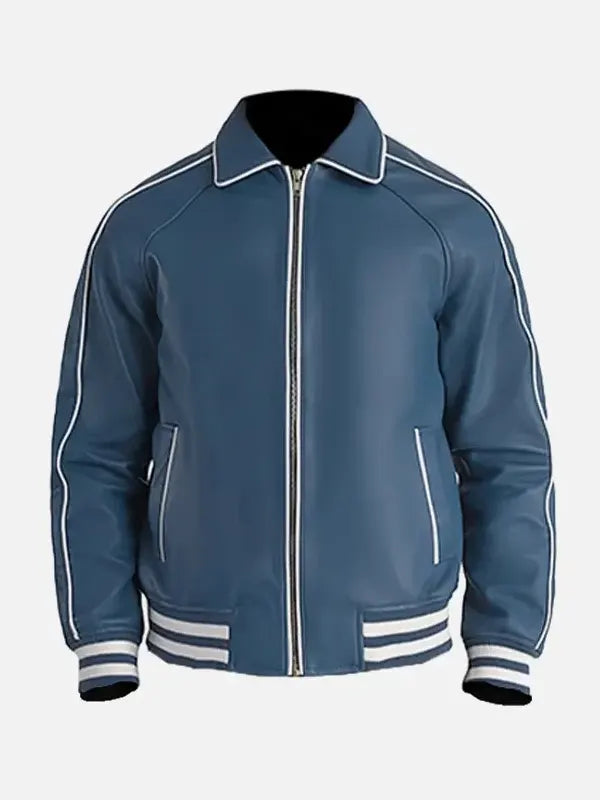 Blaxton Blue Bomber Leather Jacket
