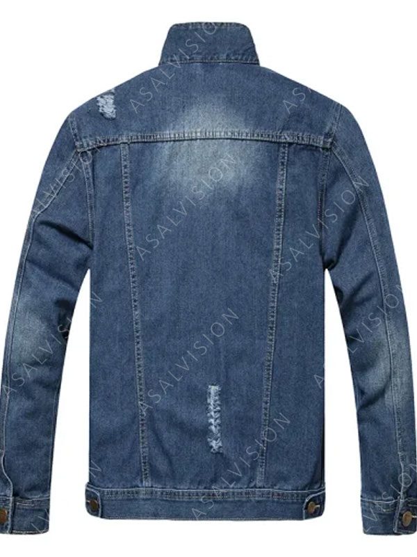 Blue Jean Damage Style Denim Jacket For Mens