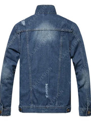 Blue Jean Damage Style Denim Jacket For Mens