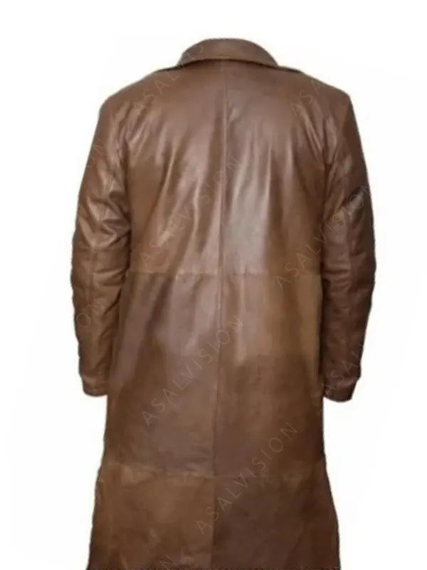 Bradley Distressed Brown Leather Trench Coat