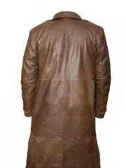 Bradley Distressed Brown Leather Trench Coat