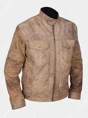 Branton Khaki Distressed Cafe Racer Jacket