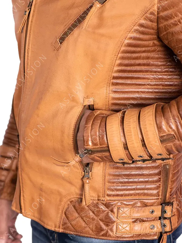 Adrian Quilted Tan Biker Leather Jacket