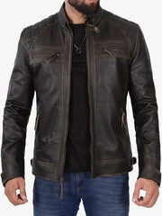 Atlas Quilted Shoulders Dark Brown Mens Biker Leather Jacket